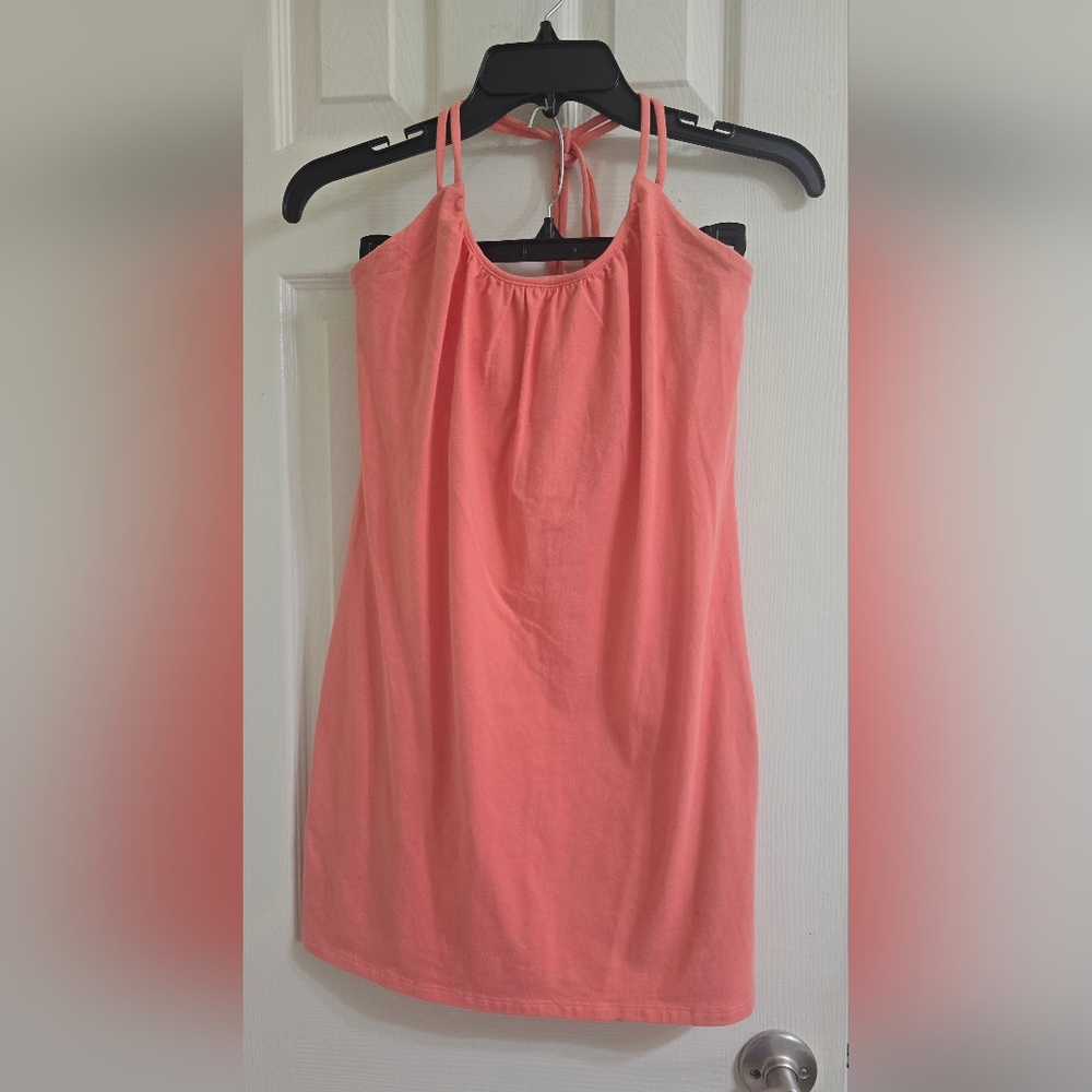 Bra Top Halter Tunic Bright Coral Cotton Blend Size X-Small